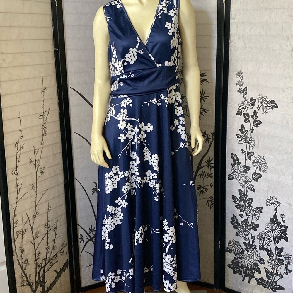 Navy Floral Wrap Maxi Dress